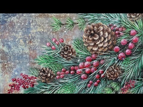 Pinecones and Berries Acrylic Painting LIVE Tutorial