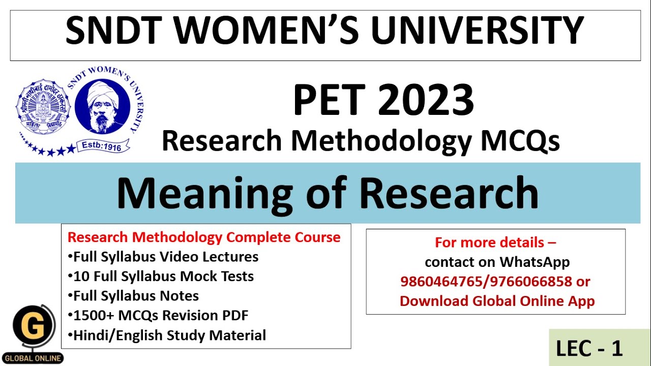 SNDT Women's University, Mumbai PET 2023 Research Methodology MCQs ...