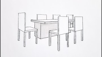 How to draw a dining room sets in two point perspective, step by step