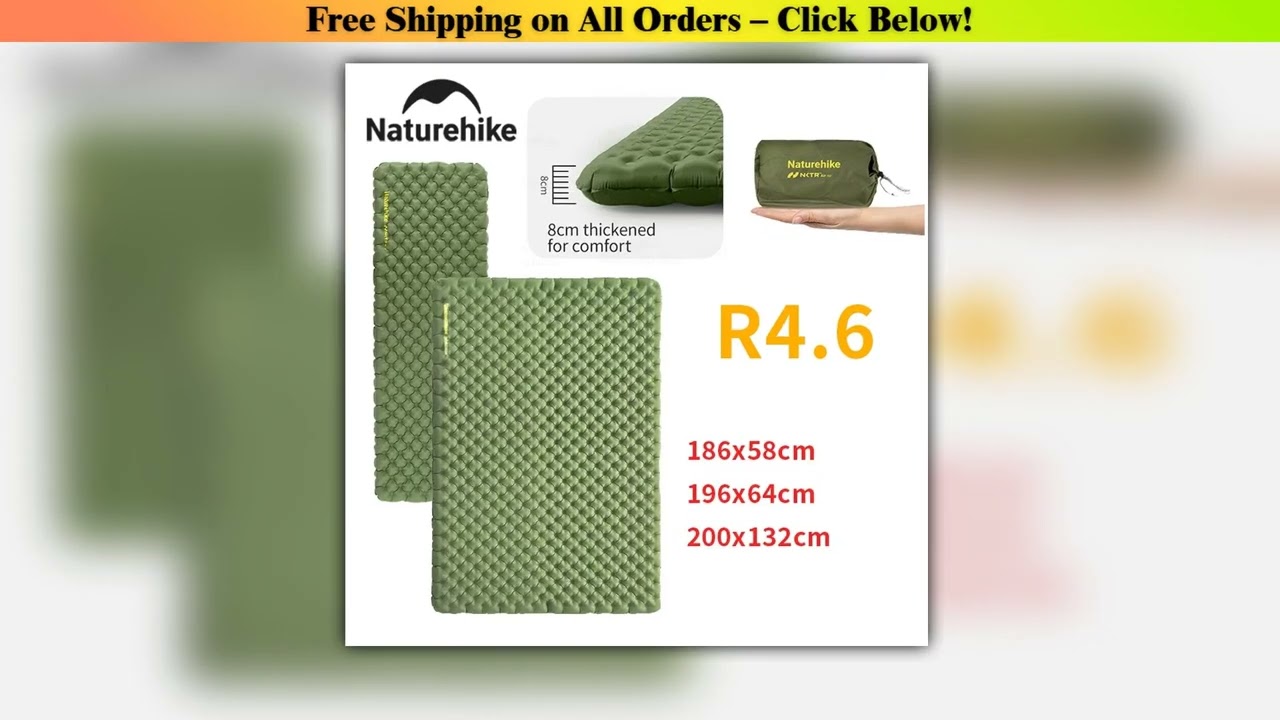 Naturehike R4.6 Portable Inflatable Mattress Lightweight Outdoor Travel Hiking Camping Mat 8CM
