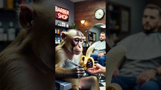 Monkey Barber Gives Haircuts 😂 People Pay Him in Bananas 🍌 #shorts #ai