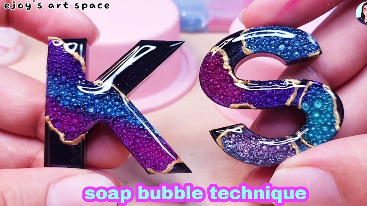 soap bubble technique in resin letter • new resin design • Resin Art