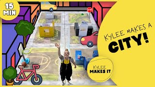 Kylee Makes a City | DIY Sidewalk Chalk, Sidewalk Paint, & Cardboard City! | Summer Kids Art Video