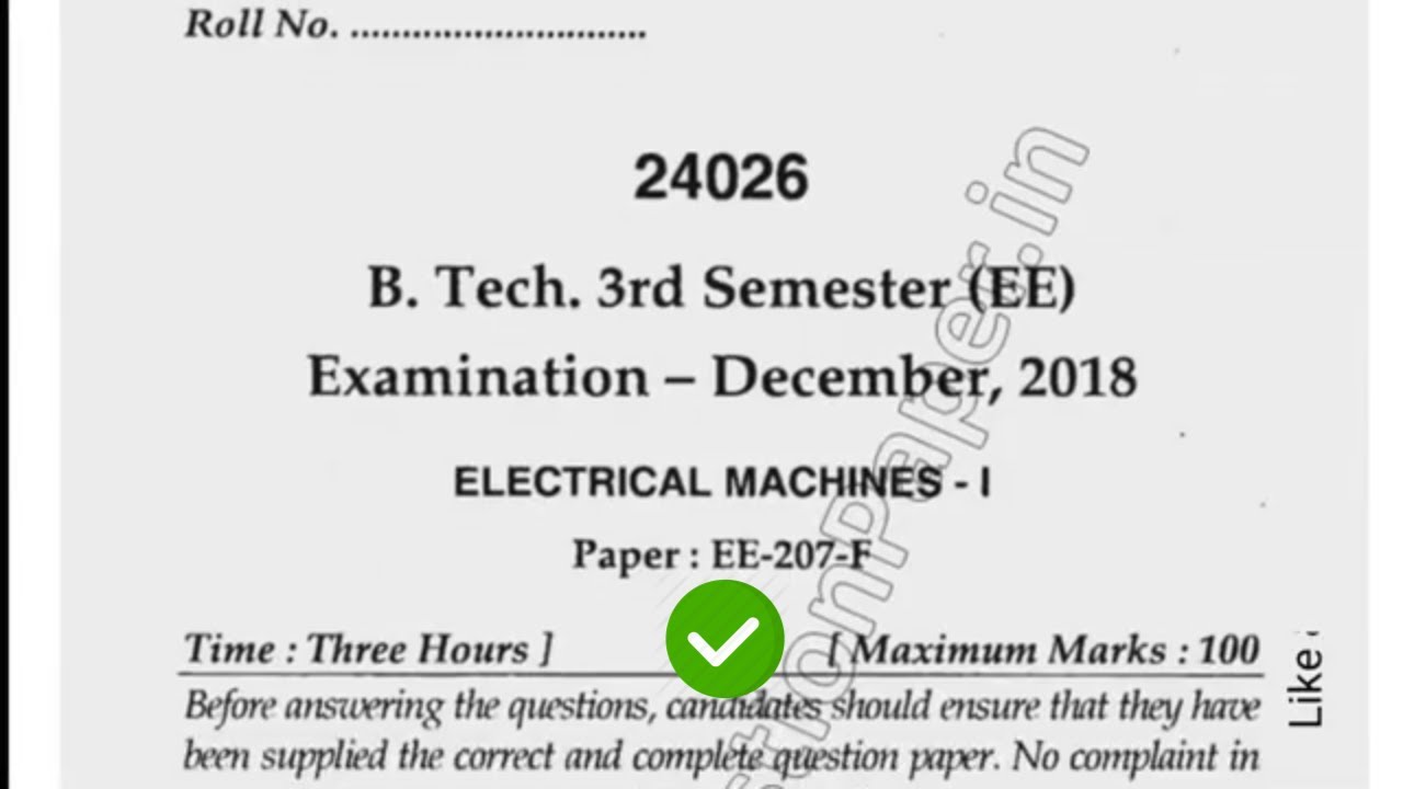 Mdu BTech EE 3rd Sem Electrical Machines Questio Paper 2018 
