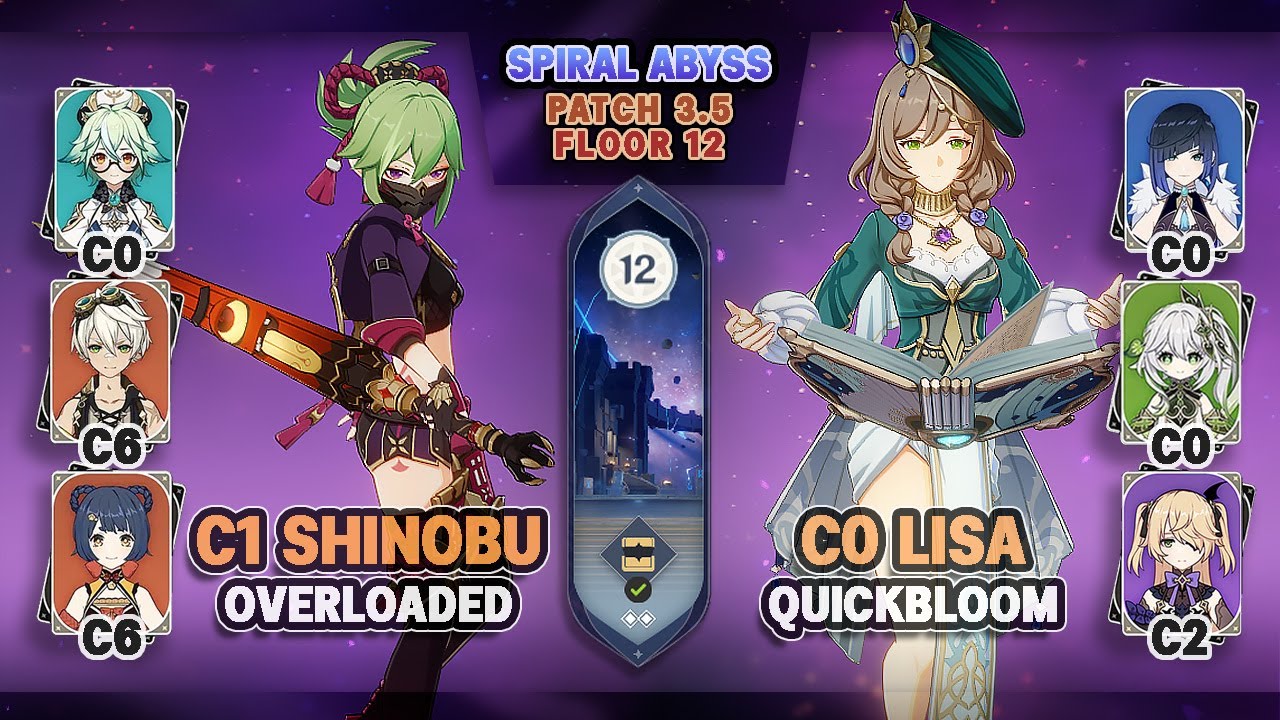 C1 Kuki Shinobu Overloaded & C0 Lisa Quickbloom | Spiral Abyss 3.5 Floor 12 - Genshin Impact