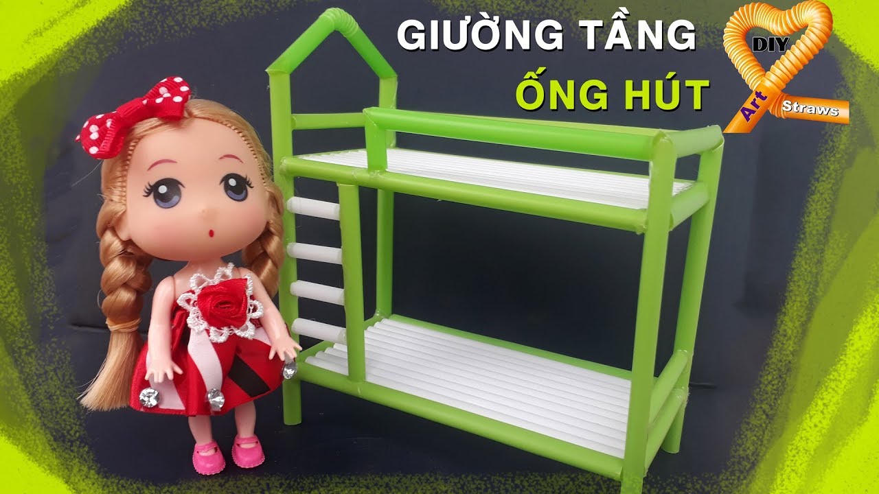 Làm giường tầng bằng ống hút quá dễ cho búp bê ngủ