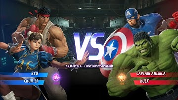 Ryu y Chun-Li Vs Captain América y Hulk Marvel Vs Capcom INFINITE