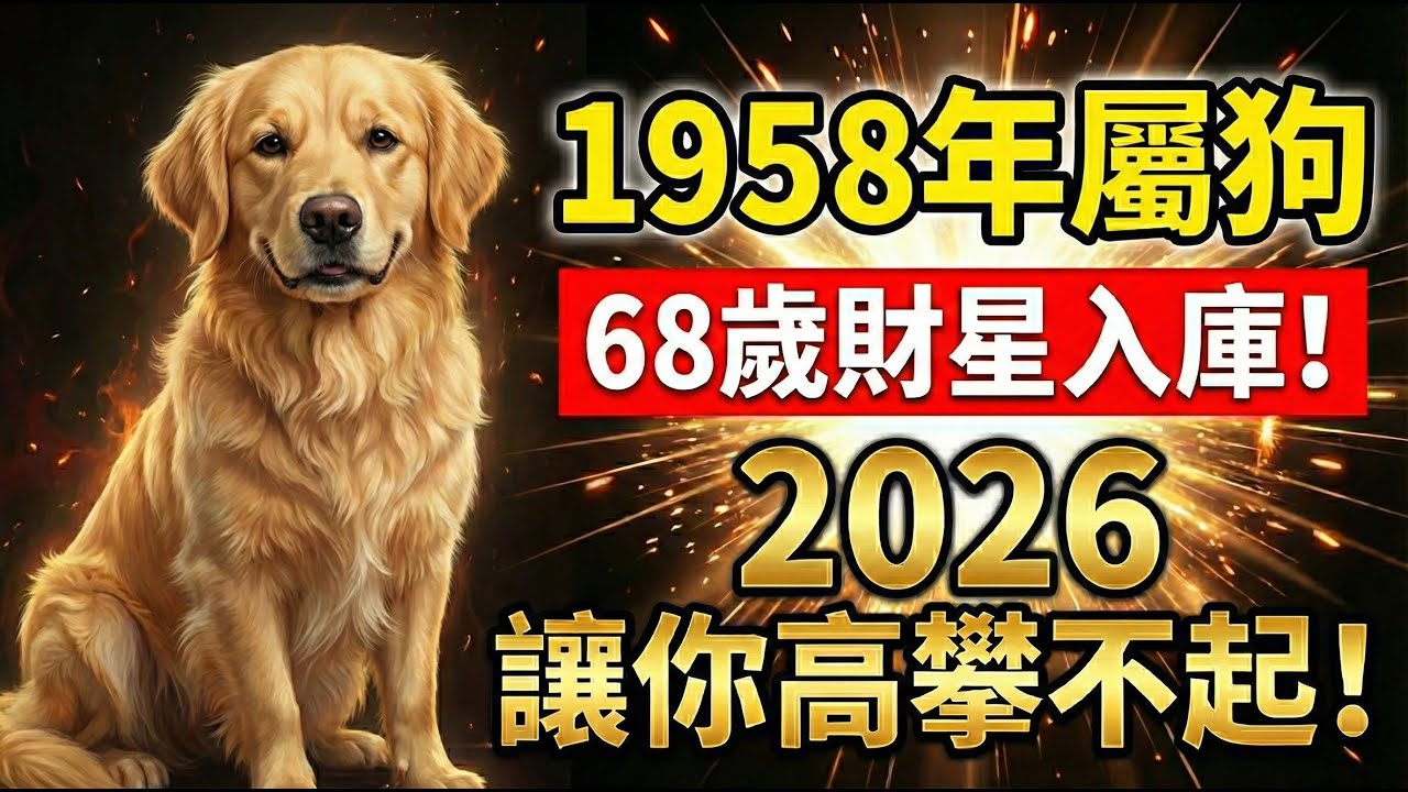 1958年屬狗人，戊戌之命！2026年68歲後「財星」入庫，以前看不起你的人，以後高攀不起！