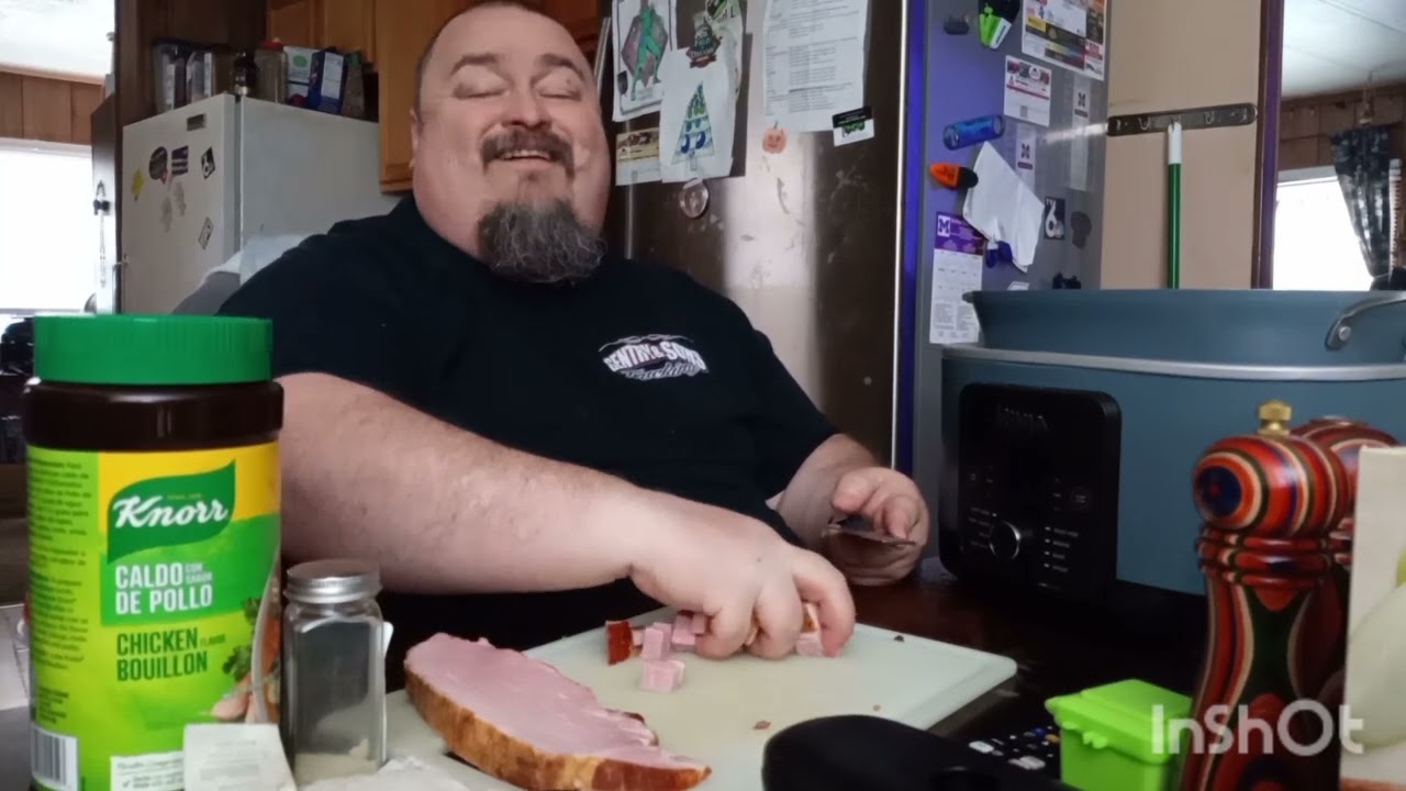 "Delicious Southern Ham and Beans with Fried Taters and Corn Bread"