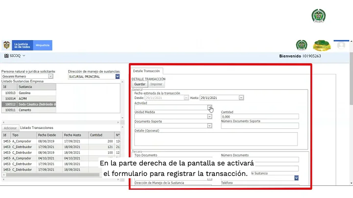 Registro de transacciones y certificado de registro
