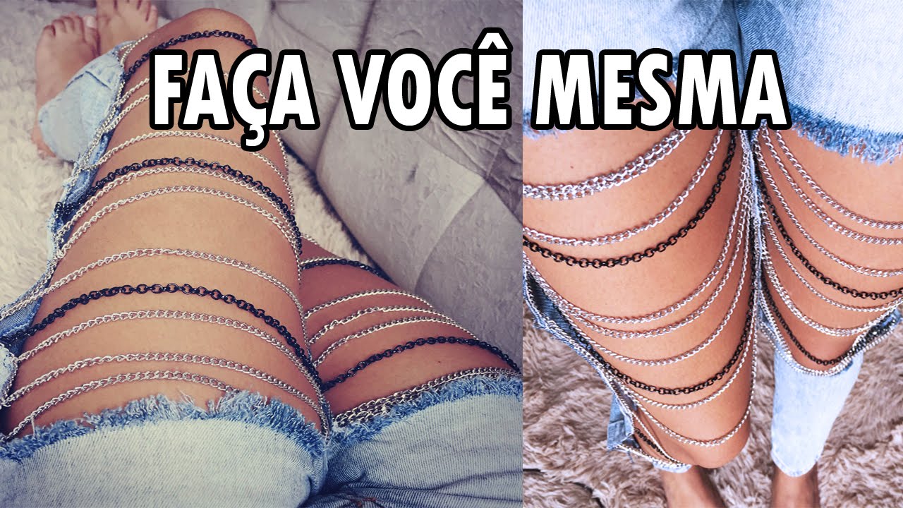 calça rasgada com corrente