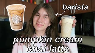 How To Make A Starbucks Iced Pumpkin Cream Chai Tea Latte at Home // by a barista