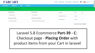 Laravel 5.8 Ecommerce Part-39 - C: Checkout page - Placing Order with product items in laravel