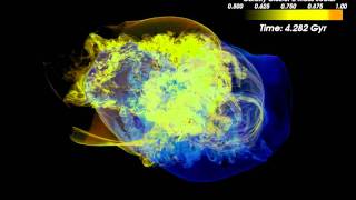 Flash Galaxy Cluster Merger, Simulated using the Flash Code, Mass Ratio 1:1