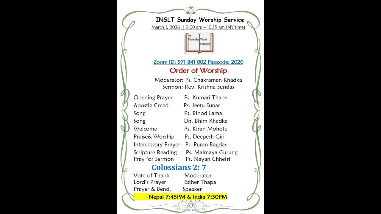 INSLT - Sunday Worship