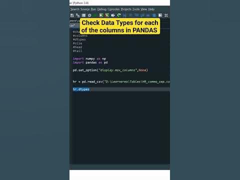 Check the data types for each of the columns in PANDAS DataFrame # ...