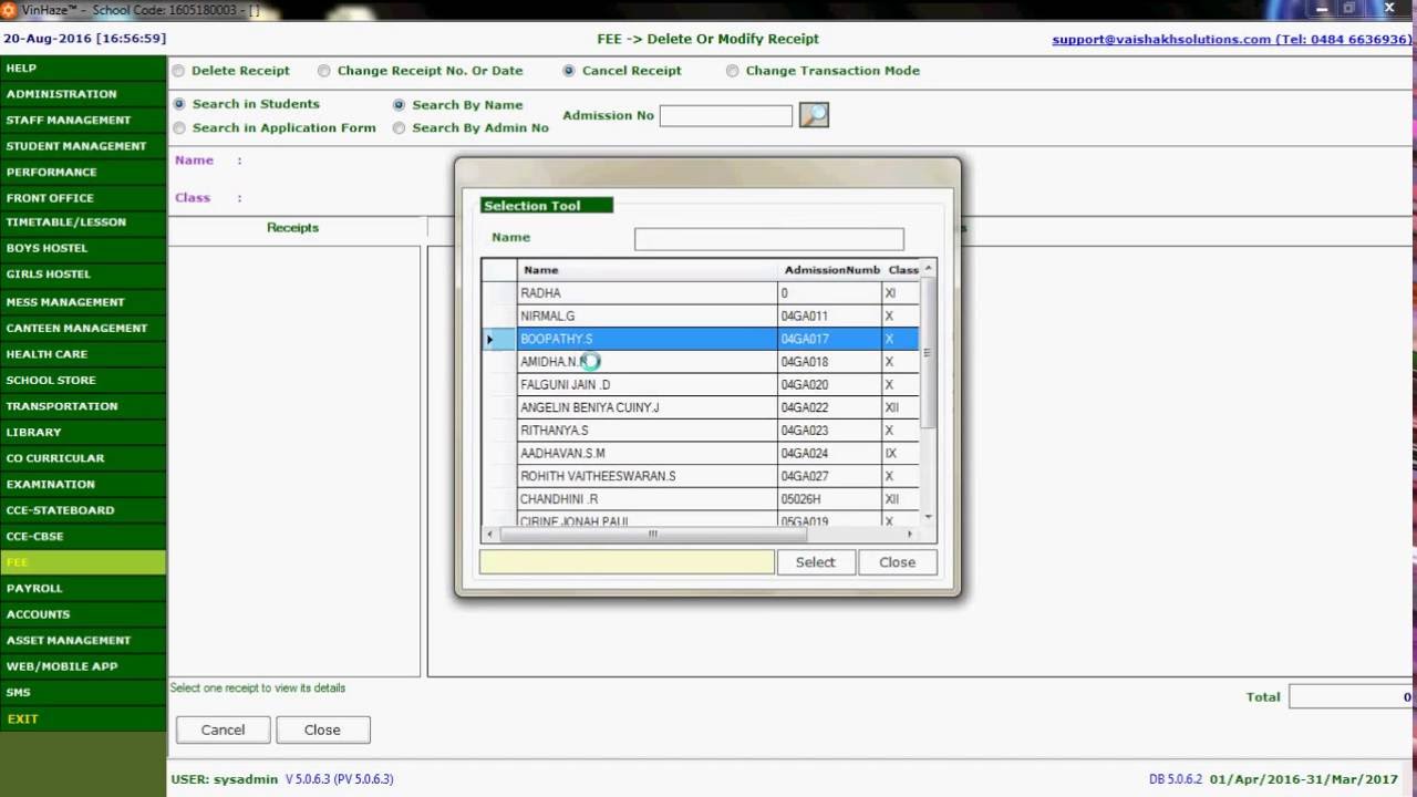 How to Cancel Fee Receipt in VinHaze school management system (English)