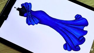 Dress Drawing Tutorial: How to Draw a Dress" / رسم فستان سهرة جميل بالازرق ملكي/رسم فساتين / رسم سهل