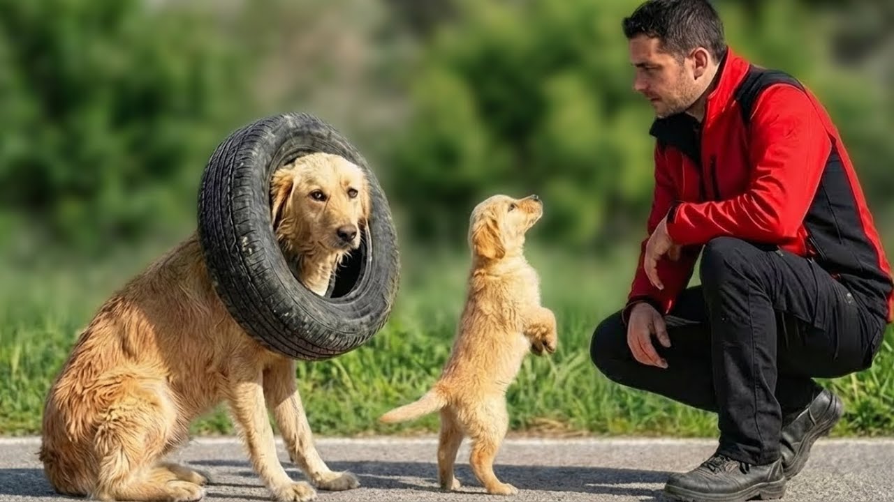 A Puppy Begged a Stranger for Help — Its Mother’s Head Was Stuck in a Tyre!