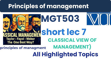 MGT503 short Lecture 7: Classical View of Management  | Highlighted MCQs, Short & Long Questions
