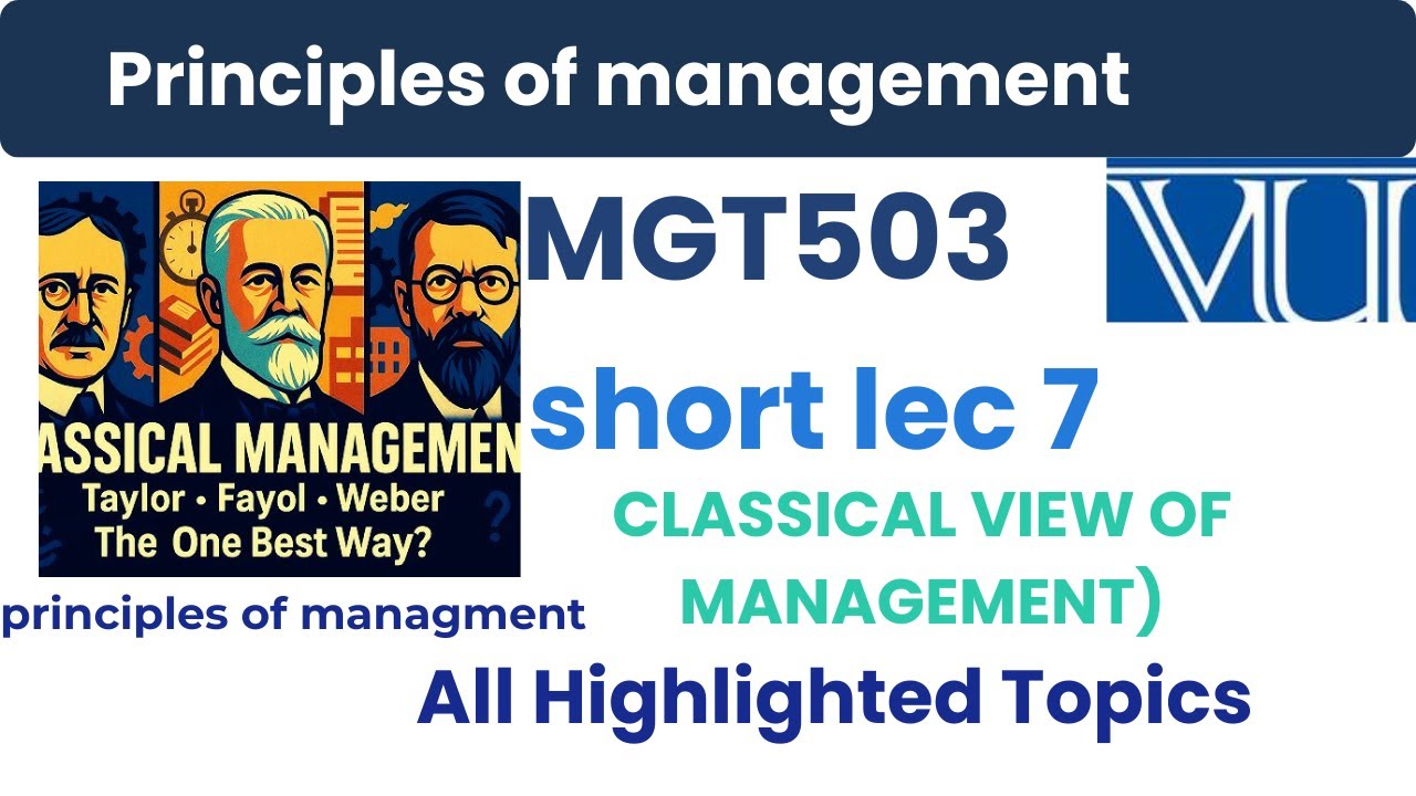 MGT503 short Lecture 7: Classical View of Management  | Highlighted MCQs, Short & Long Questions