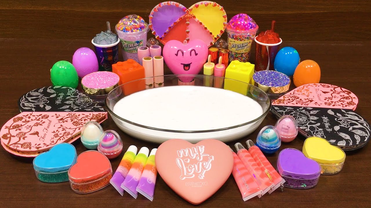 HEART Slime | Mixing Random Things into GLOSSY Slime | Relaxing Slime Videos 