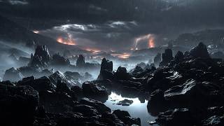 🌧️ Rain on Obsidian Rocks 🌋 Glassy Rain Sounds &amp; Deep Thunder for Sleep (No Music)