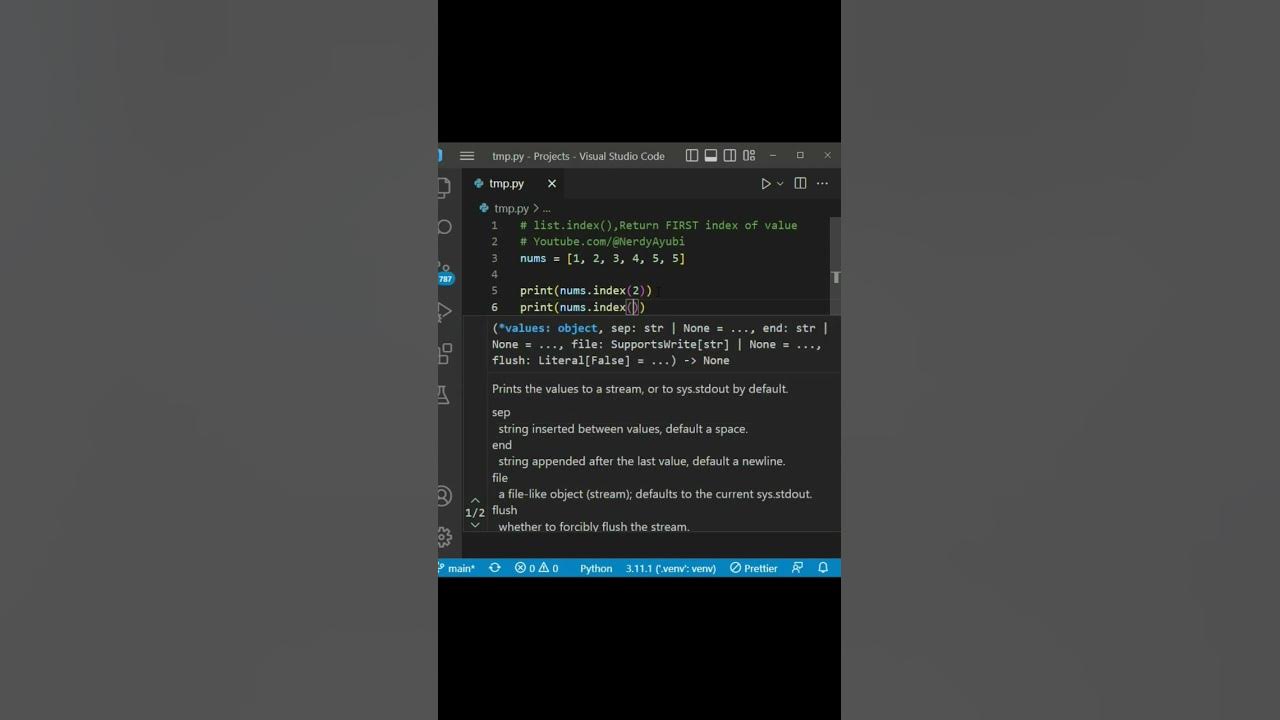 Find index of value shorts python coding programming youtube