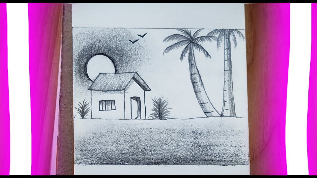 How To Draw Easy Scenery With Pencil || Step By Step Nature Scenery ...