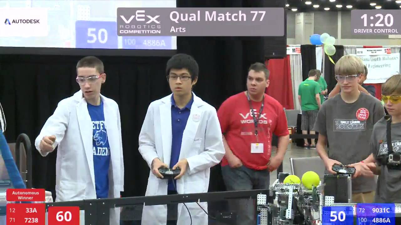 VEX Worlds 2016 - VRC High School - Arts - Qual 77 (33A 7238) 252 vs 138 (9031C 4886A)