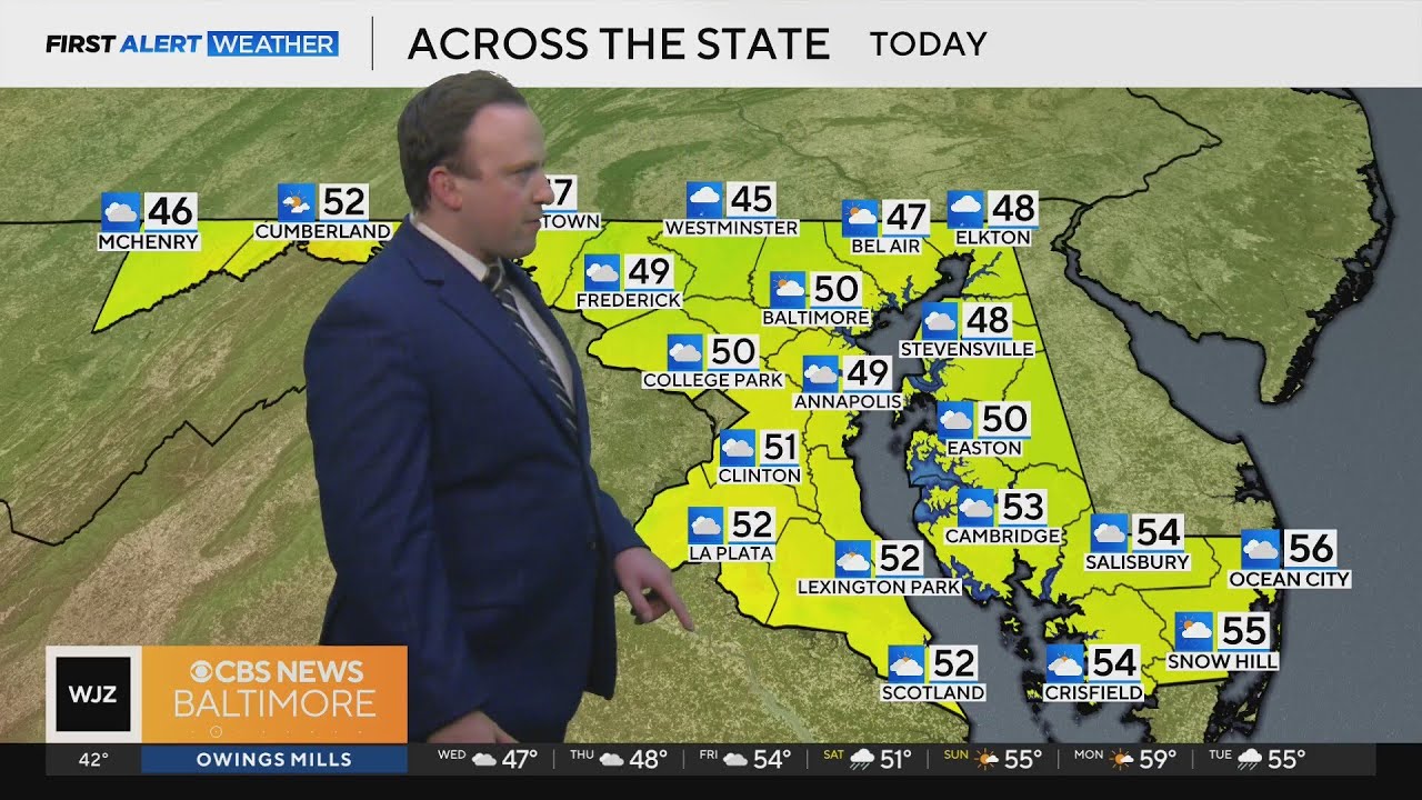 Rain moves out of Baltimore, but clouds stick around - YouTube
