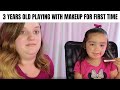 3 YEAR OLD PLAYING WITH MAKEUP | Her first makeup set