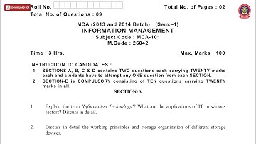 MCA 1ST SEM INFORMATION MANAGEMENT MAY 2019 | PTU