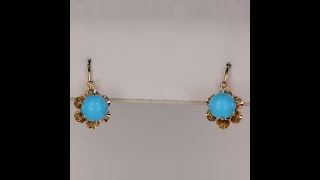 ESTATE - 14K Yellow Gold Imitation Turquoise Flower Earrings