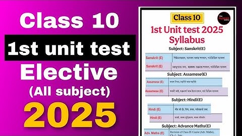Class 10 1st unit test 2025 -2026 all Elective subject: adv maths, geography Hindi etc syllabus SEBA