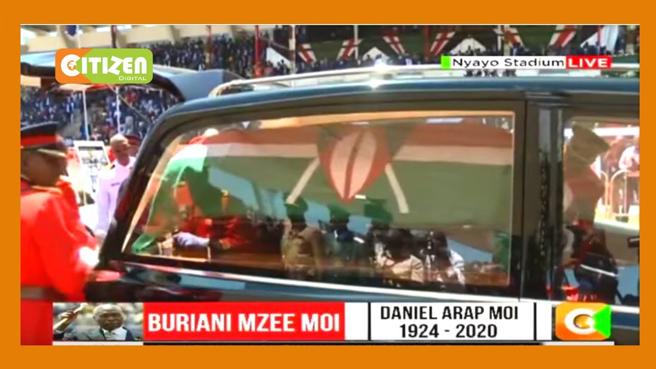 The late Moi's cortège leaves Nyayo stadium after his memorial service