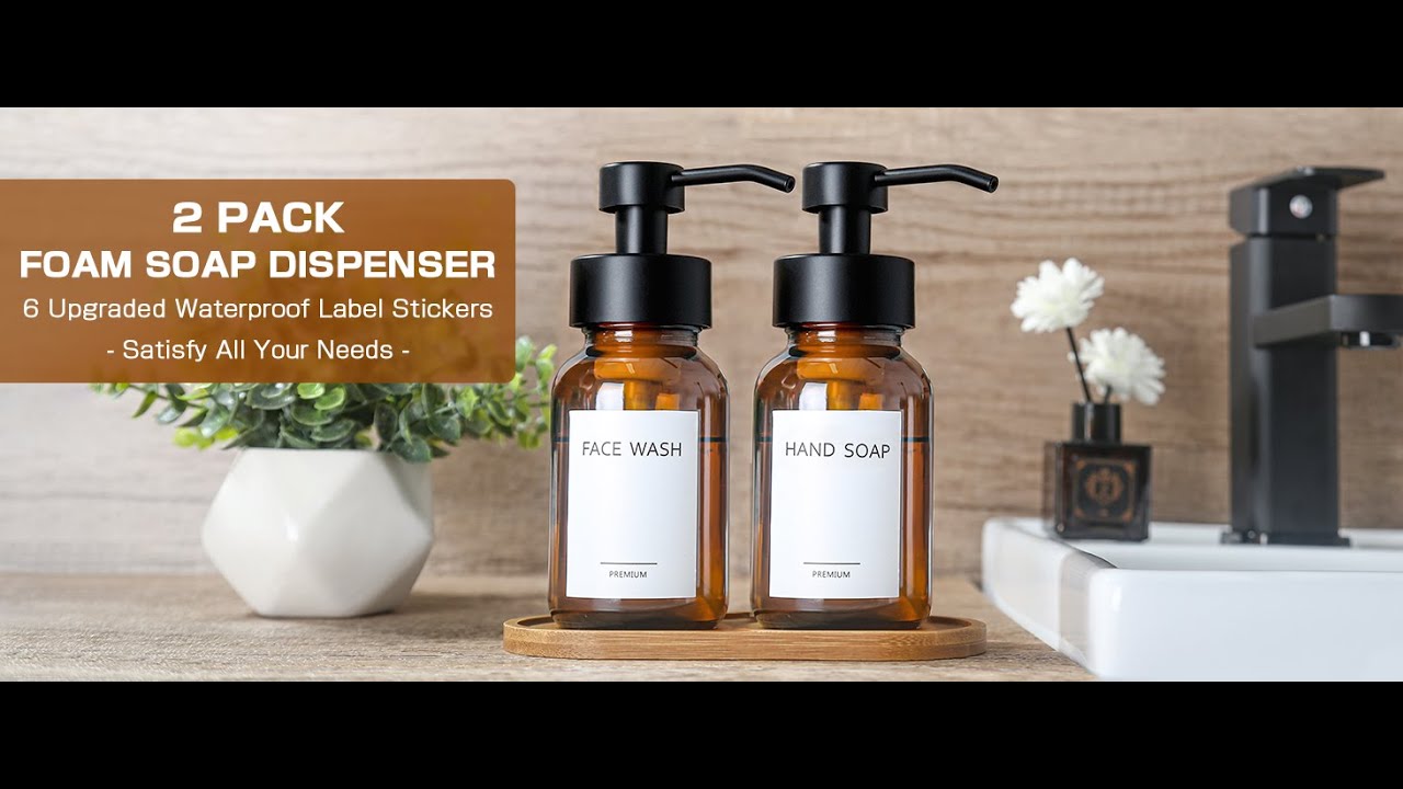 GMISUN Foaming Soap Dispenser, 8.5 Oz Amber Glass Foam Soap Dispenser for Bathroom & Kitchen