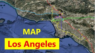 Map of Los Angeles, location, major streets, nearby cities, key highways,  beaches.