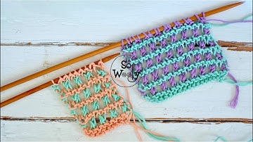 How to knit a super easy lace stitch for beginners (2 colors-4 rows-no purling) - So Woolly