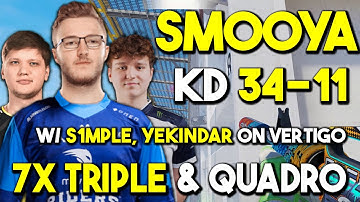 smooya 34-11 w/ s1mple, YEKINDAR on Vertigo - 7x Triple & Quadro - FACEIT RANKED - Nov 08, 2023