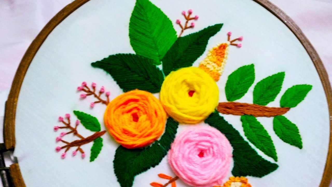 Hand Embroidery Roses With Woven Wheel Stitch  Stitch YouTube