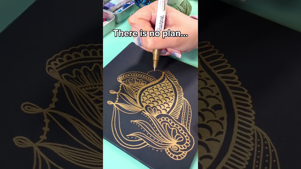 Gold Line Art Doodle