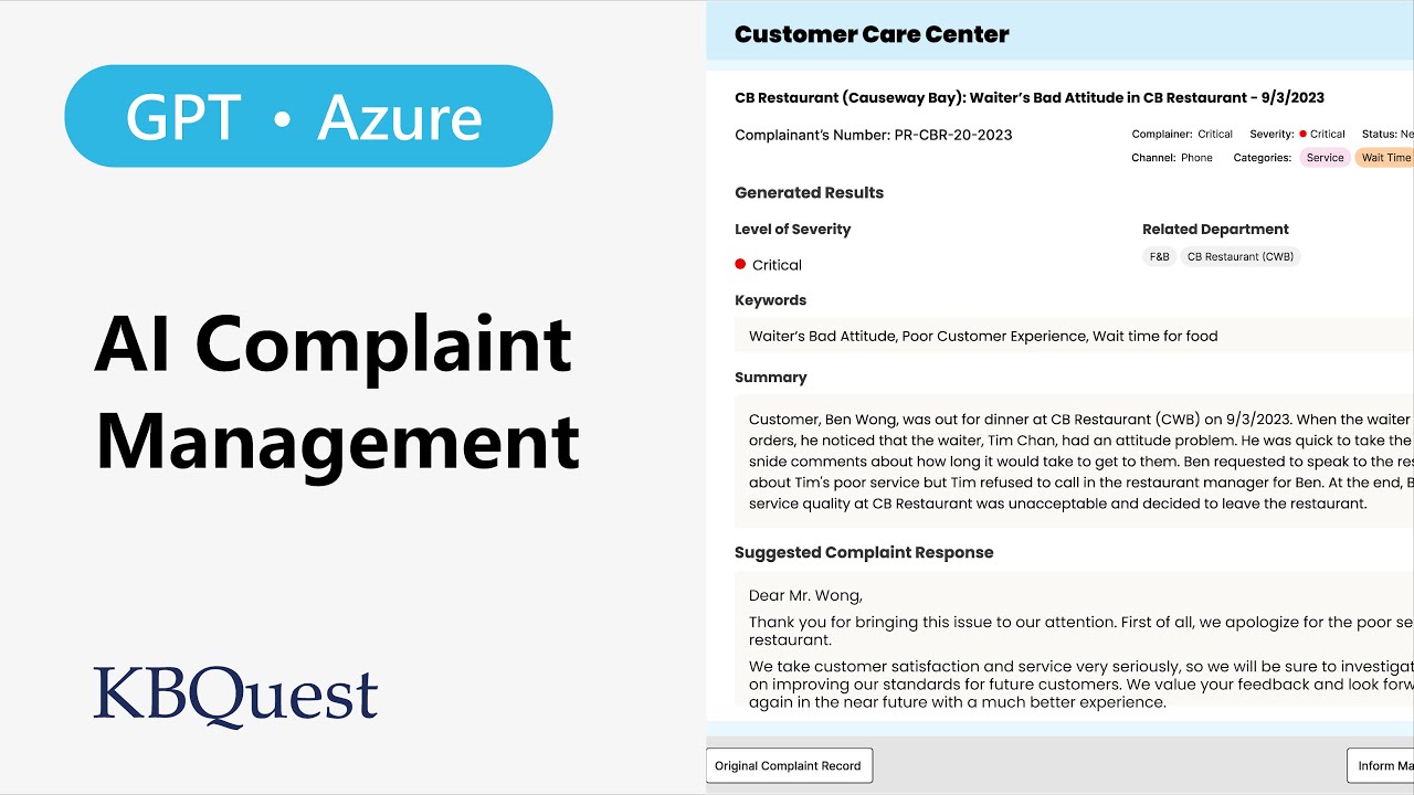 The AI Complaint Management Solution - GPT Powered | KBQuest - YouTube