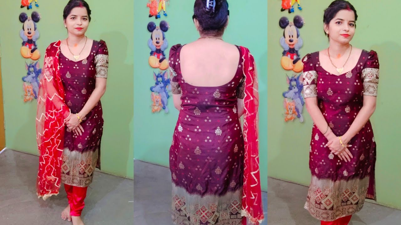 Front Back Deep Neck Kurti Cutting And Stitching|| Deep Neck Kurti Cutting