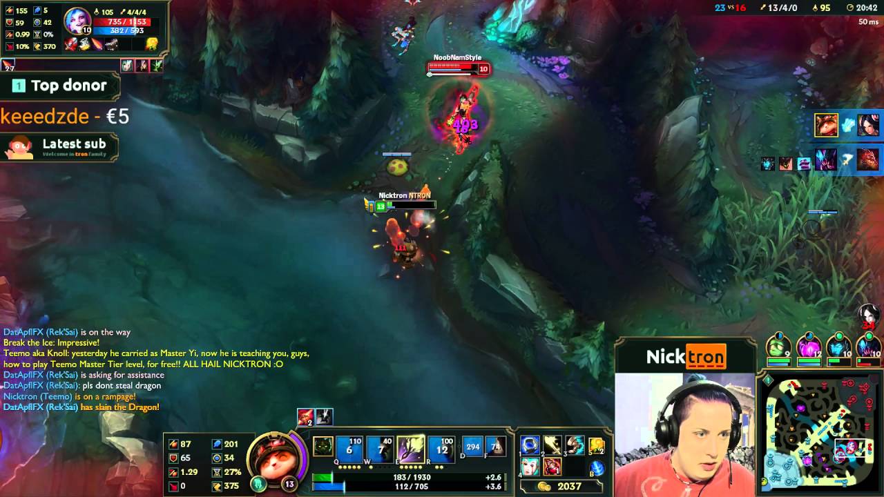 Nicktron Teemo Quadra kill