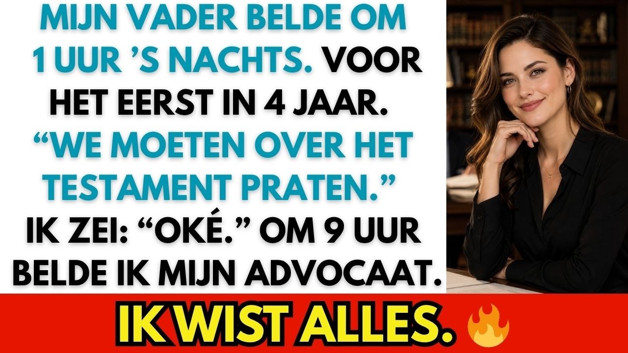 De telefoon trilde om half twee ’s nachts. Ik schrok niet eens. Vier jaar geen woord met mijn vader, en toch wist ik meteen: daar is hij. Hij zei geen hallo, geen hoe gaat het, niets. Alleen: “We...