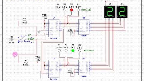 Simulation_Up down decade counter with 74192 (mạch đếm lên xuống dùng IC 74192)