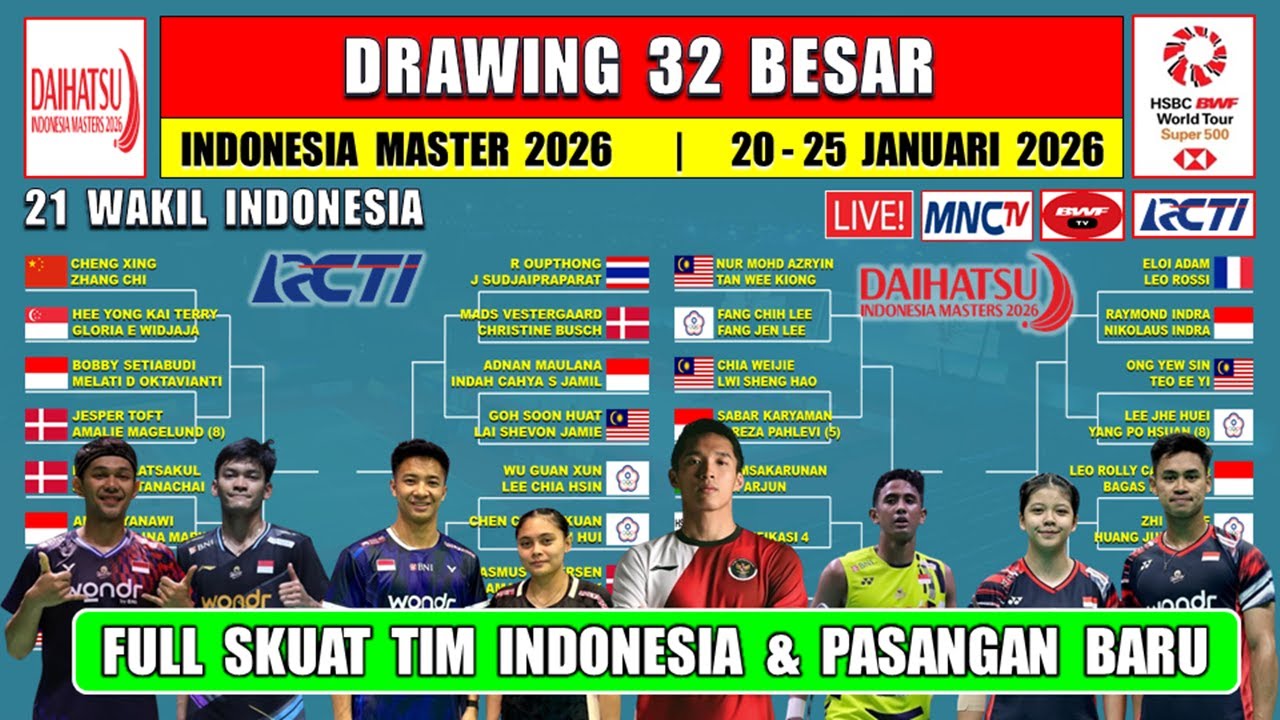 Drawing Daihatsu Indonesia Master 2026 Live RCTI ~ FAJAR/FIKRI vs TAIPEI ~ 23 WAKIL INDONESIA
