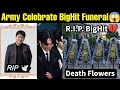 Bts army celebrate bighit funeral  death flowers outside hybe building  bts hybe bighit death 