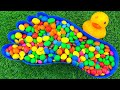Satisfying Video l Mixing Rainbow Candy into Foot Bathtub with Rainbow Slime Balls & Skittles ASMR
